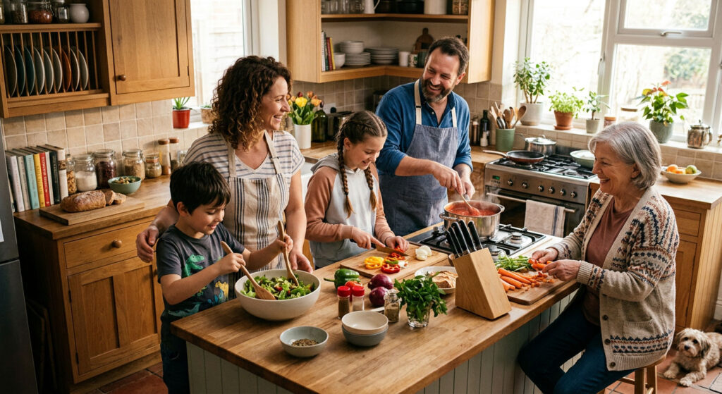 Family preparing a meal together